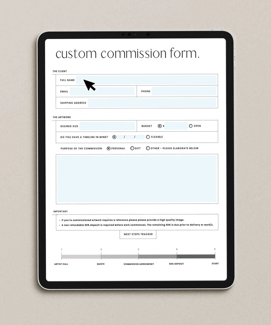 Fillable Custom Commission Client Form